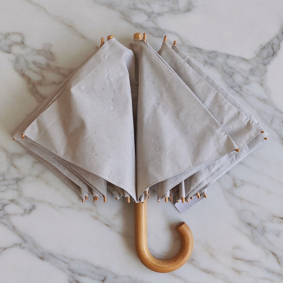 How to be consistent: a folded umbrella with rain beaded on the fabric