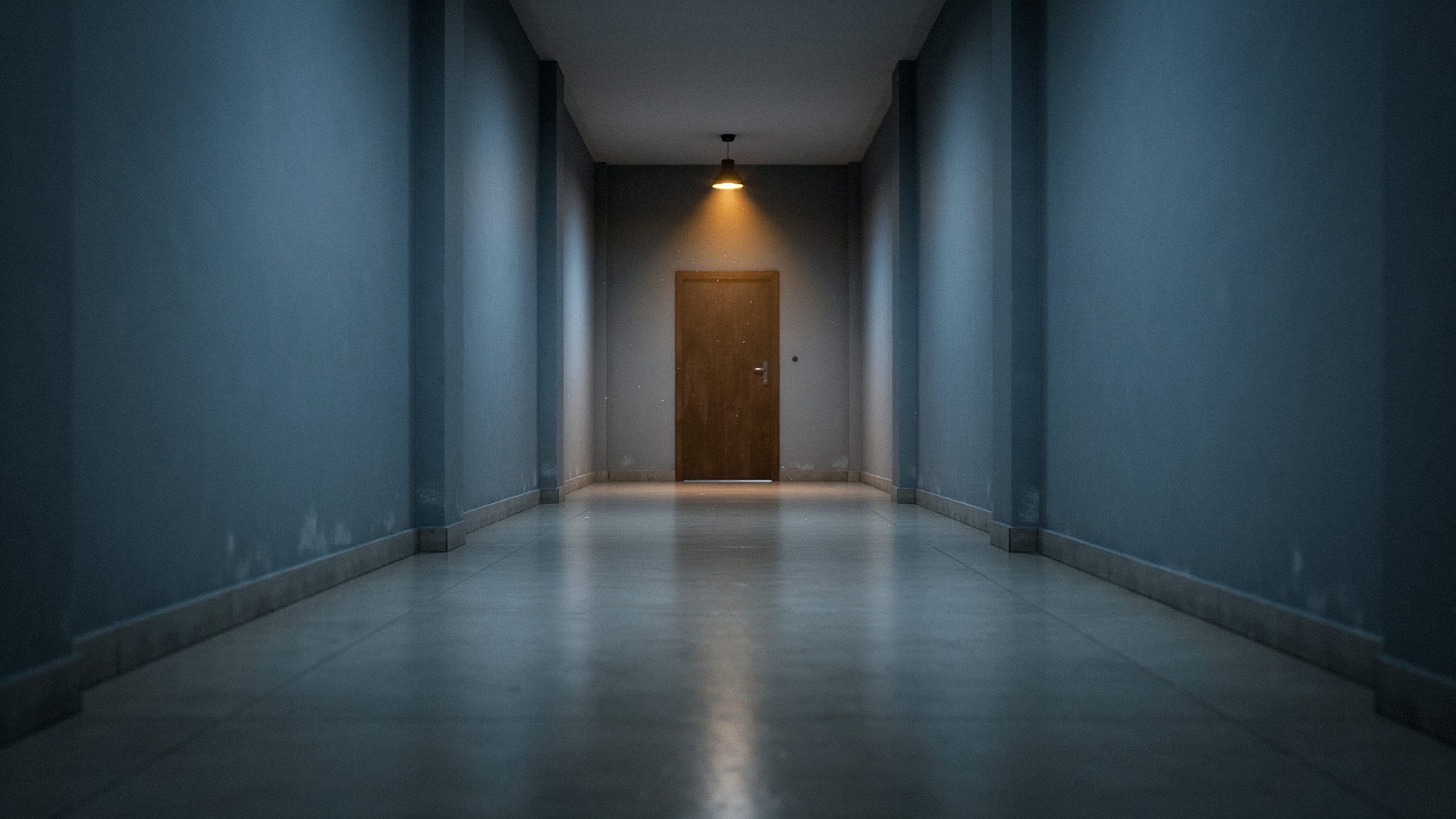 A closed door at the end of a corridor, representing the deal a CEO turns down to protect the vision