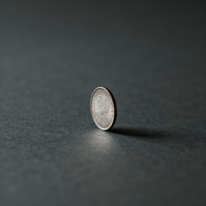 A single coin standing on edge, the fee that compounds quietly against a portfolio