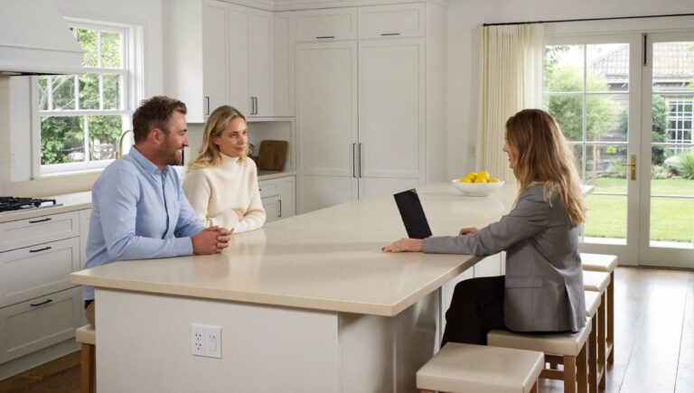 Fee-only vs fee-based: a financial adviser meeting a couple at their kitchen island