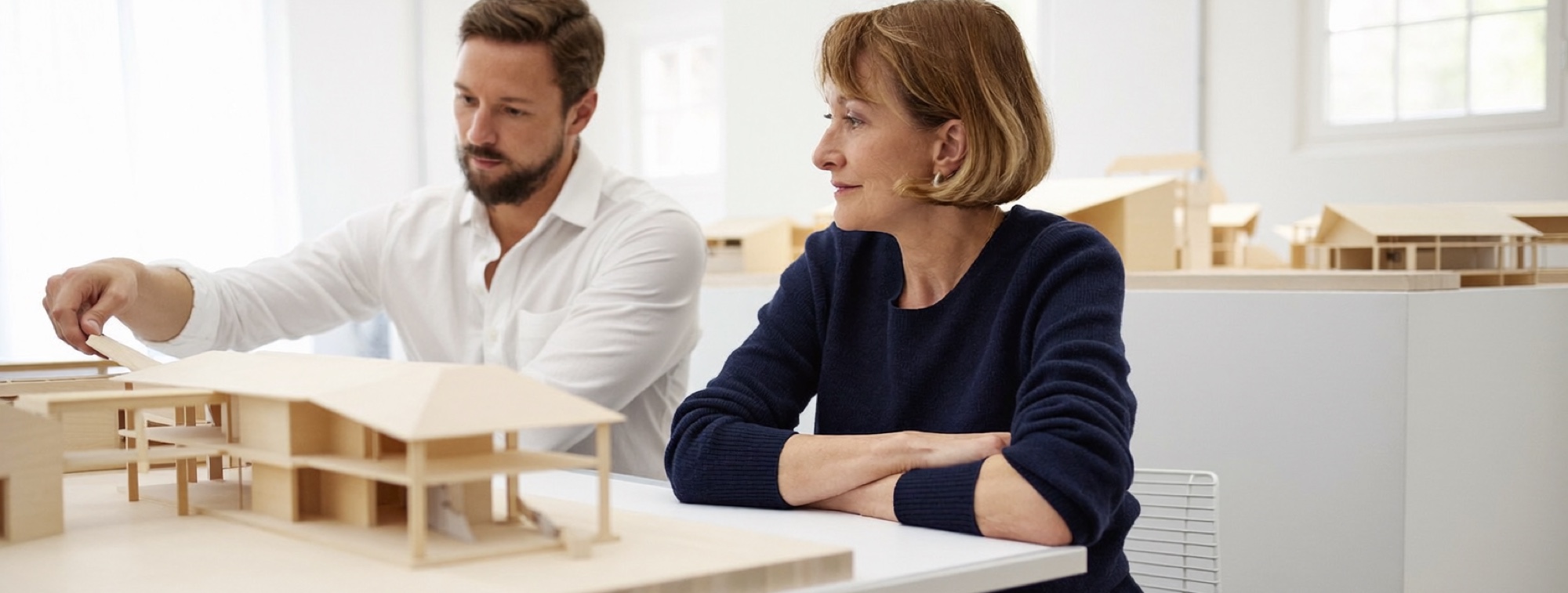 An architect talks through the handover with her deputy before a day away