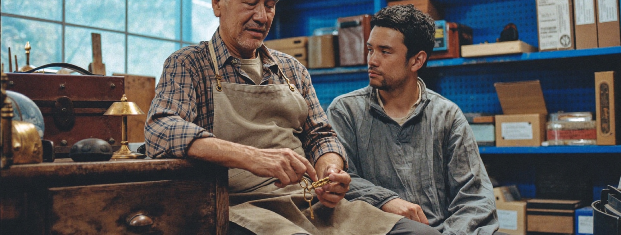 A father and son at the counter of the business a permanent policy is often bought to protect
