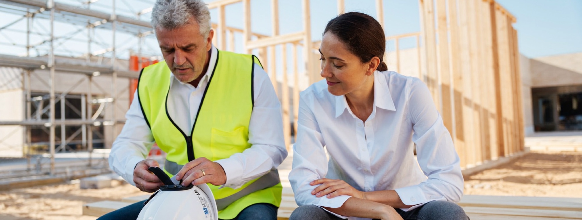 An architect and a site manager on a building site, the kind of project Bent Flyvbjerg studies