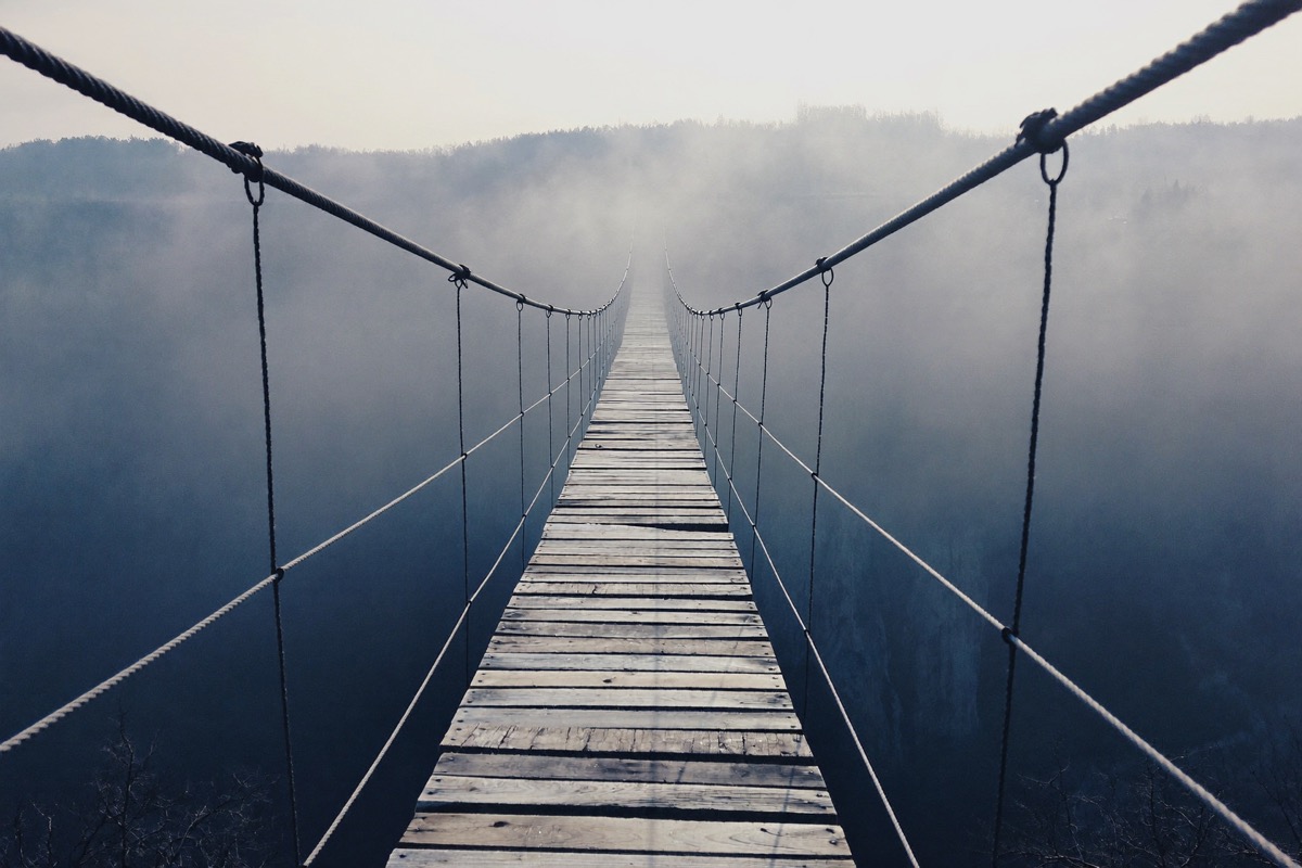 A rope bridge over a gorge, the crash an advisor is meant to carry you across