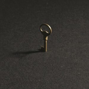 A single brass key upright on a dark charcoal surface, the one word that unlocks how an advisor is paid