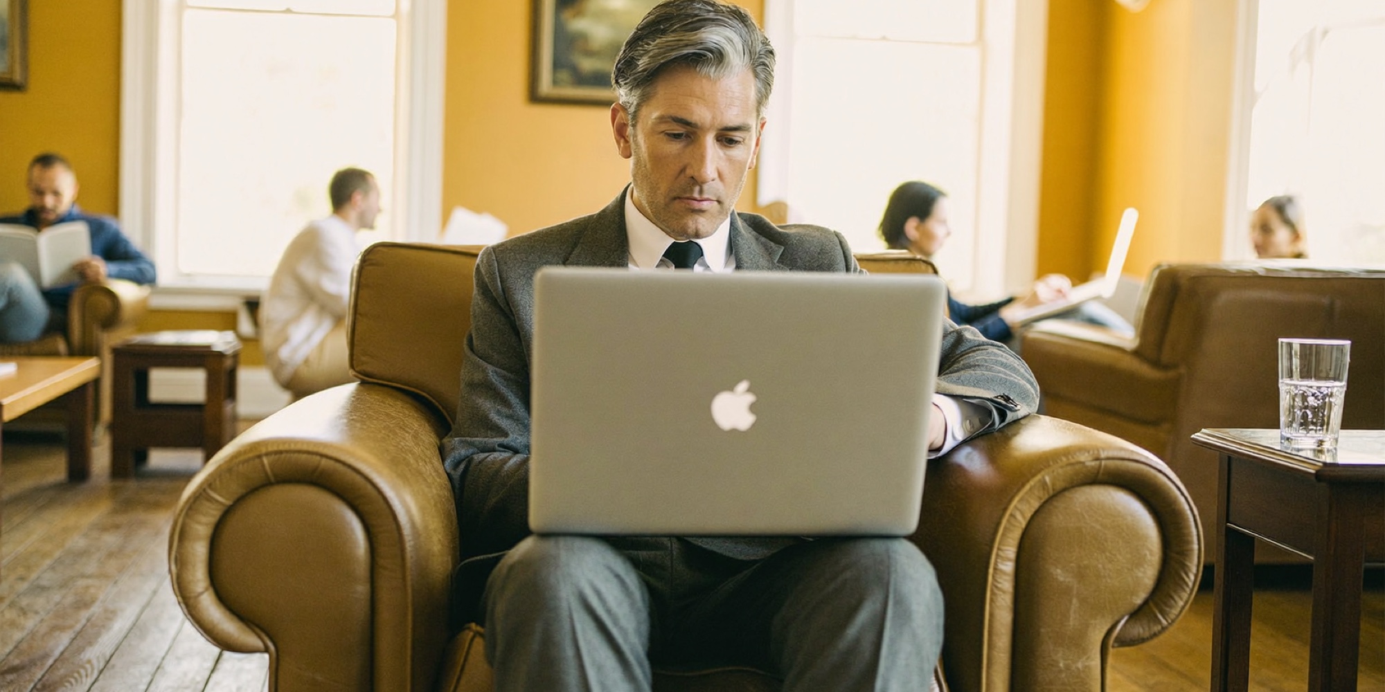 An executive studying for a new field before his workday starts